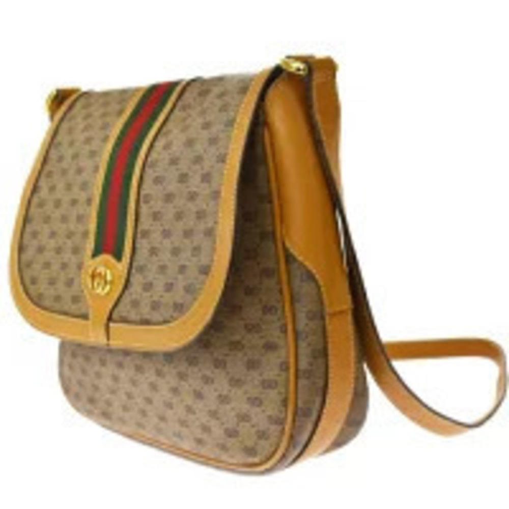 Gucci Green Leather Bag Red Shoulder Brown GG Sherry Red Brown